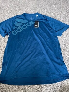 adidas Blue Performance Tee with Teal Graphic